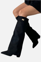 Women's Knee High Boots with Pointed Toe and Straight Shaft