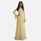 Women's Maxi Dress with Ruffle Detail and Flared Sleeves