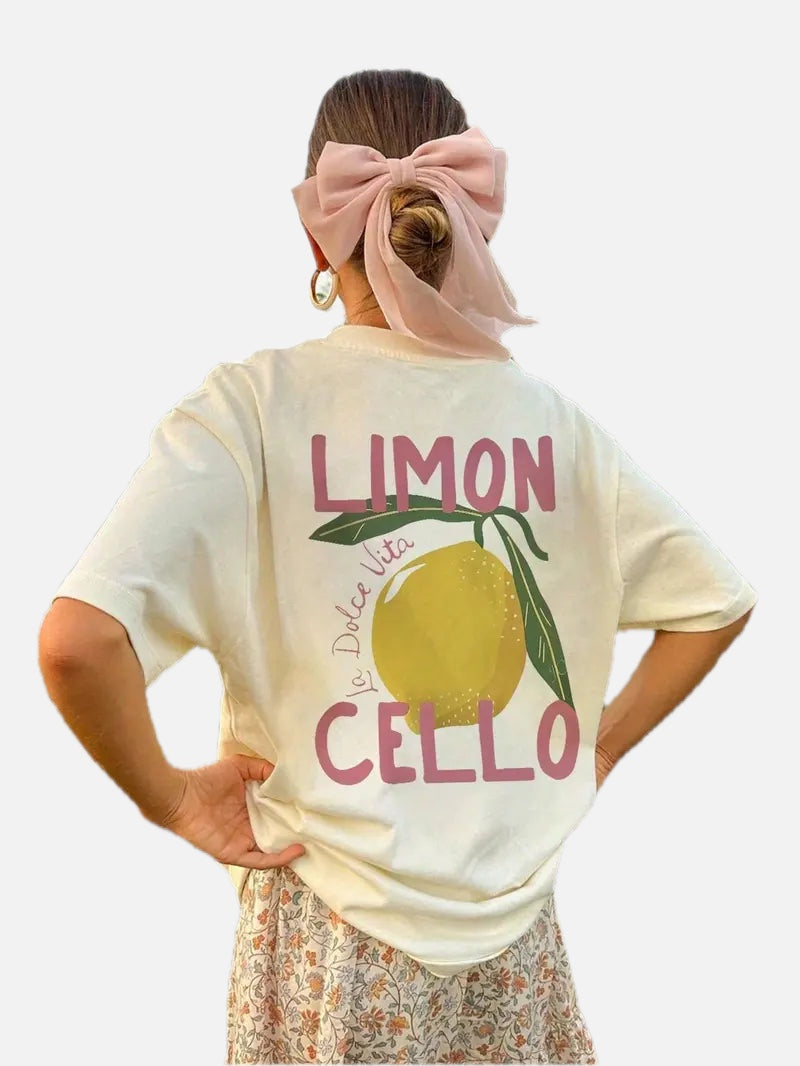 Women's Lemon Print T-Shirt with Back Graphic