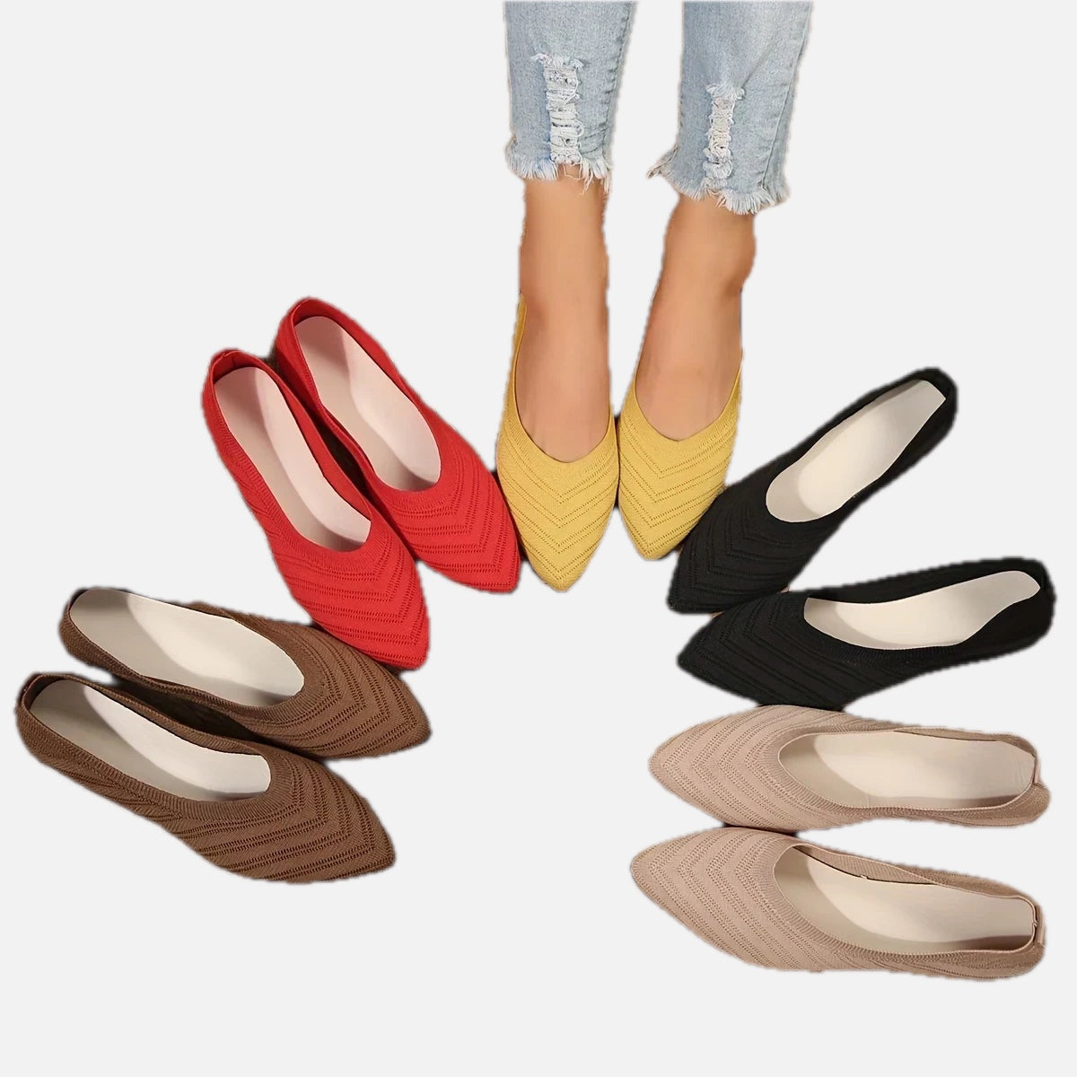 Women's Ballet Flats Pointed Toe with Stretch Knit Upper - 1