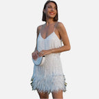 Women's Sequin Cocktail Dress with Fringe and Feather Trim