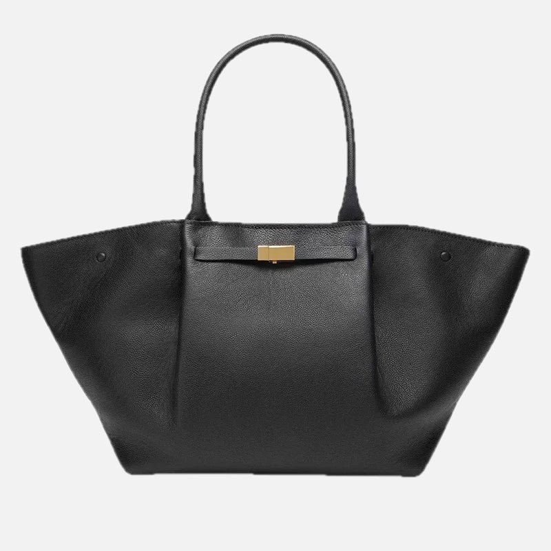 Women's Structured Tote Bag with Gold-Tone Clasp