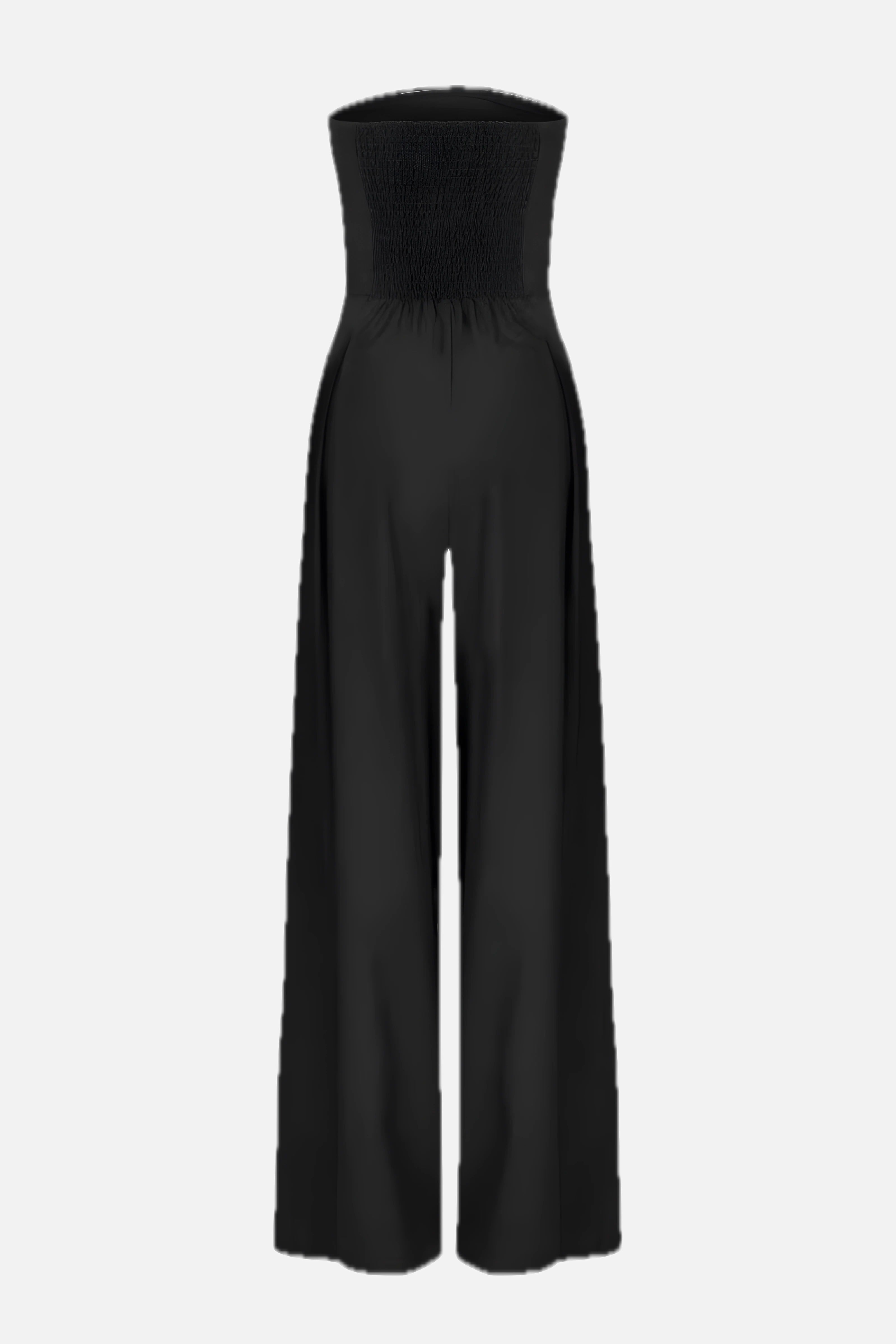 Women's Strapless Jumpsuit with Wide Legs and Defined Waist