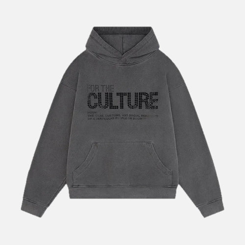 Unisex Hoodie with Rhinestone Statement Text and Relaxed Fit