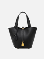 Structured Bucket Bag with Gold-Tone Lock Detail