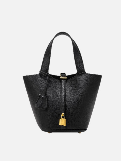 Structured Bucket Bag with Gold-Tone Lock Detail