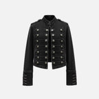Women's Military Style Denim Jacket with Decorative Buttons