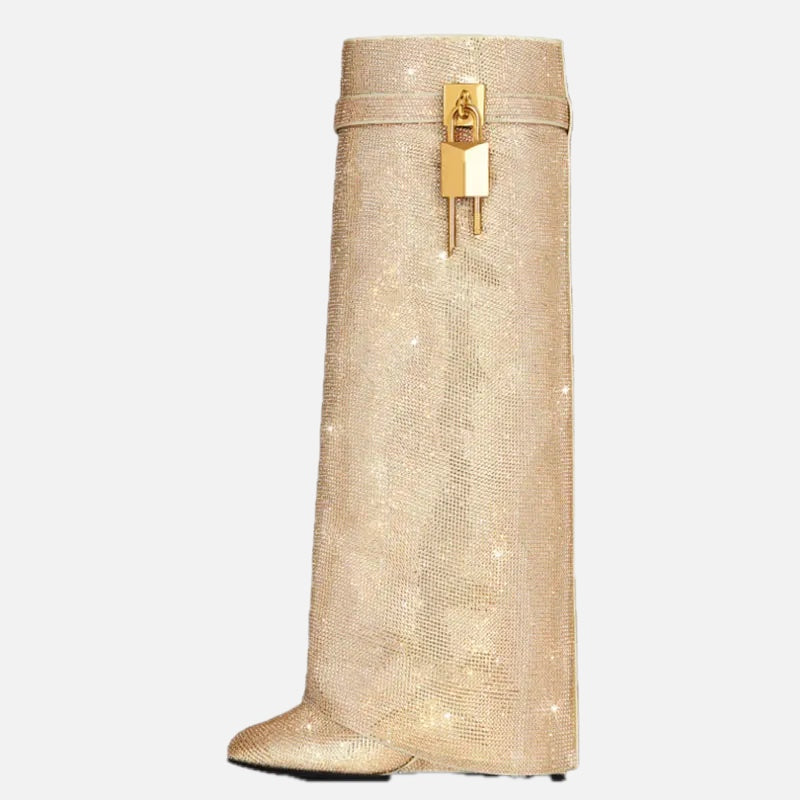 Women's Sparkly Wedge Boots with Crystal-Look Embellishment