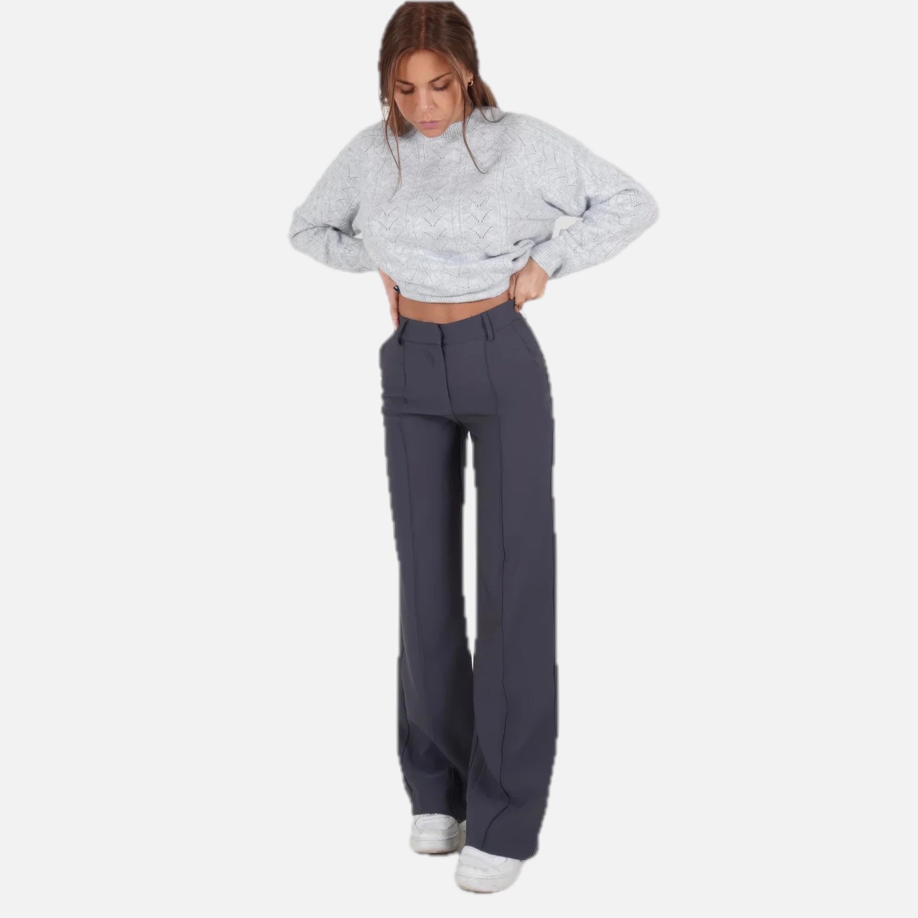 Women's High Waist Wide Leg Trousers with Tailored Finish
