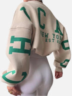 Women's Oversized Sweatshirt with City Print and Crew Neck - 1