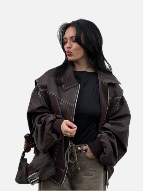 Women's Oversized Jacket with Contrast Seam Details