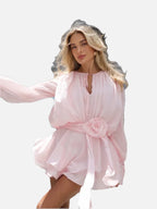 Women's Mini Dress Long Sleeve with Rose Waist Detail