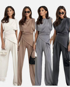 Women's Two Piece Set Sleeveless with Asymmetric Draping