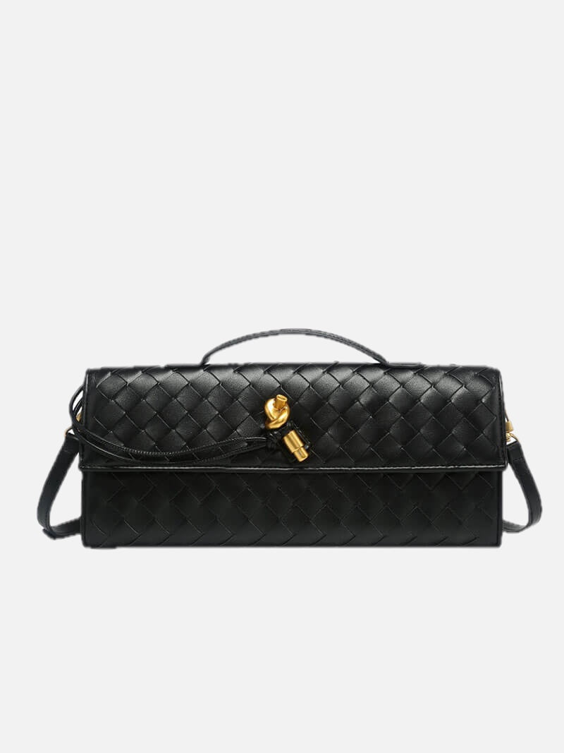 Woven Handbag with Knot and Gold Link Detail