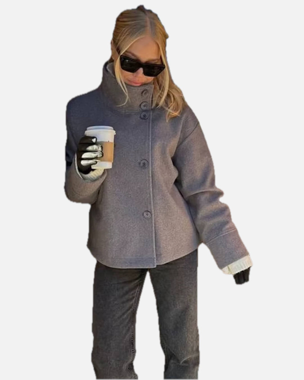 Women's Short Jacket with Stand Collar and Structured Cut