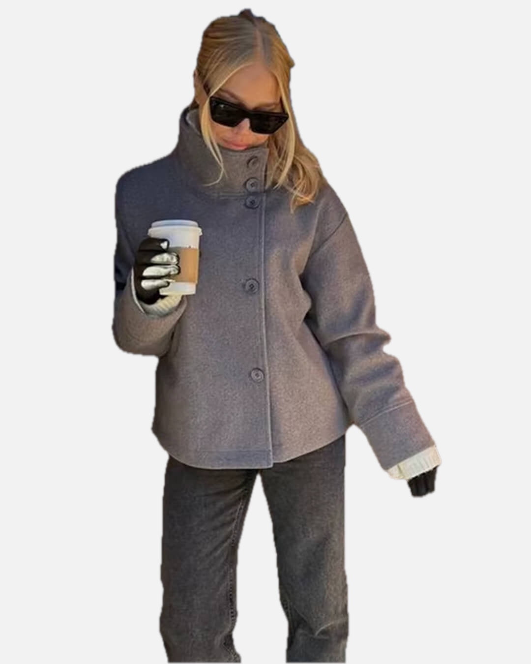 Women's Short Jacket with Stand Collar and Structured Cut