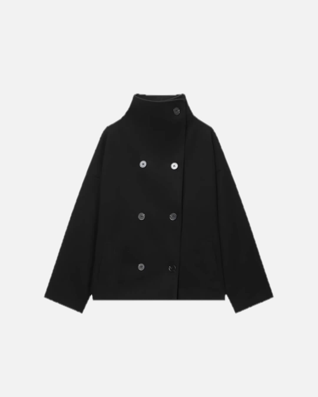 Women's Double Breasted Jacket with Stand Collar and Relaxed Fit