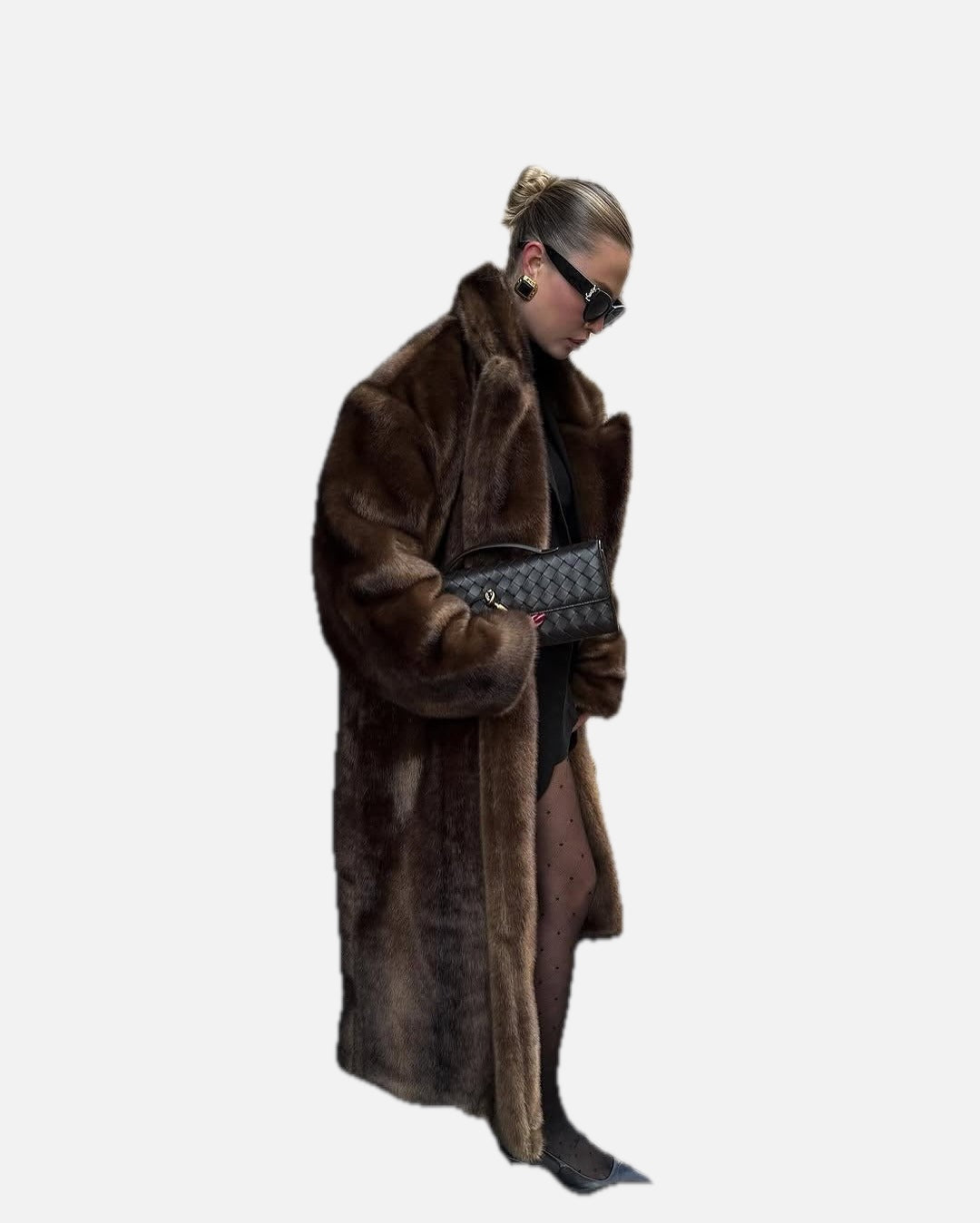 Women's Faux Fur Maxi Coat with Floor-Length Silhouette