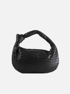 Women's Woven Handbag with Knotted Handle and Minimalist Design