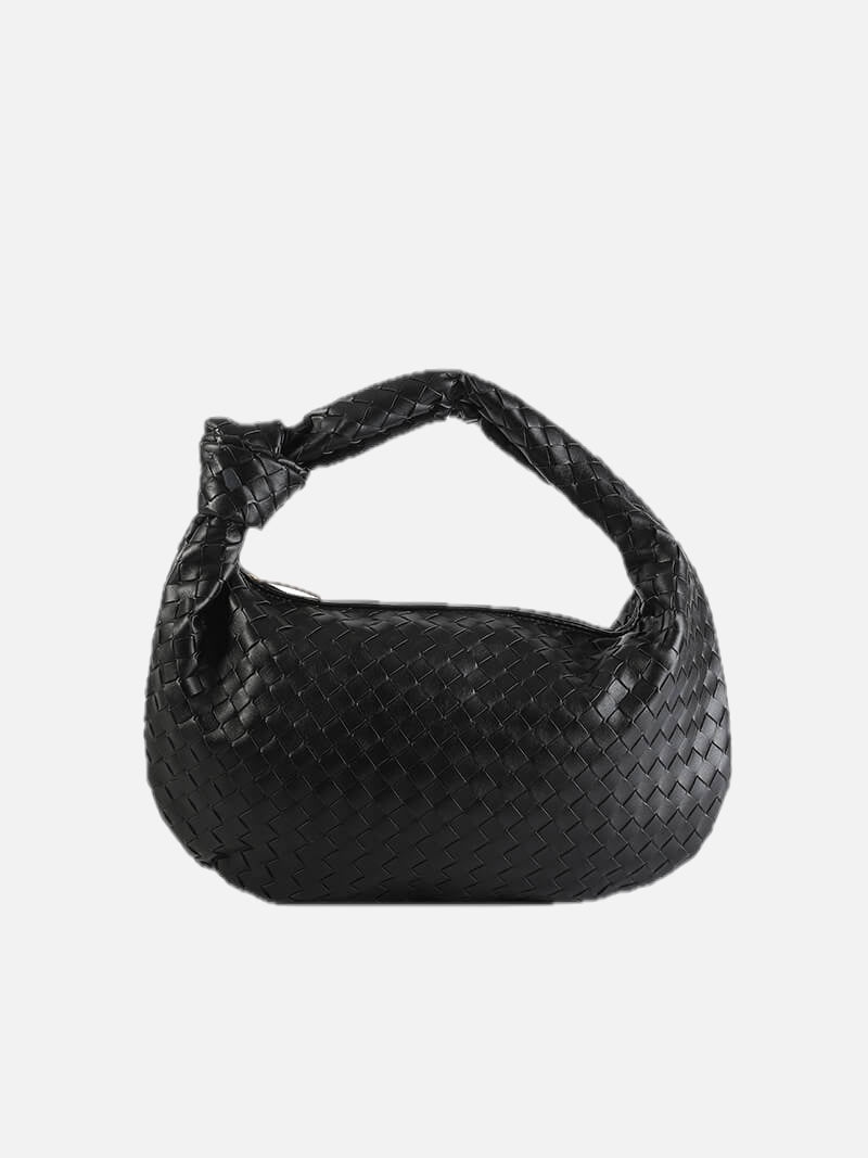 Women's Woven Handbag with Knotted Handle and Minimalist Design