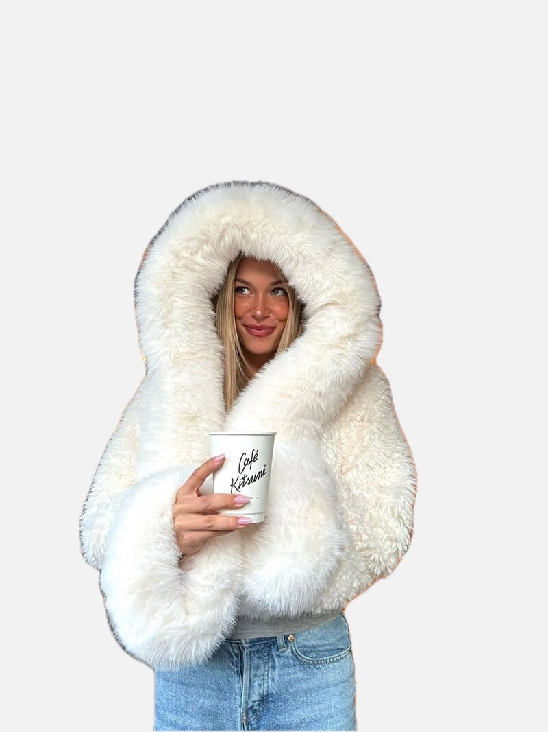 Women's Hooded Faux Fur Jacket with Fluffy Texture