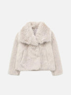 Women's Faux Fur Coat with Wide Collar and Mid-Length Cut