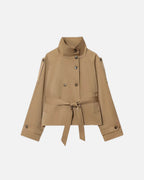 Women's Cropped Trench Jacket Belted with Double-Breasted Buttons