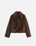 Women's Faux Fur Jacket with Lapel Collar and Button Details
