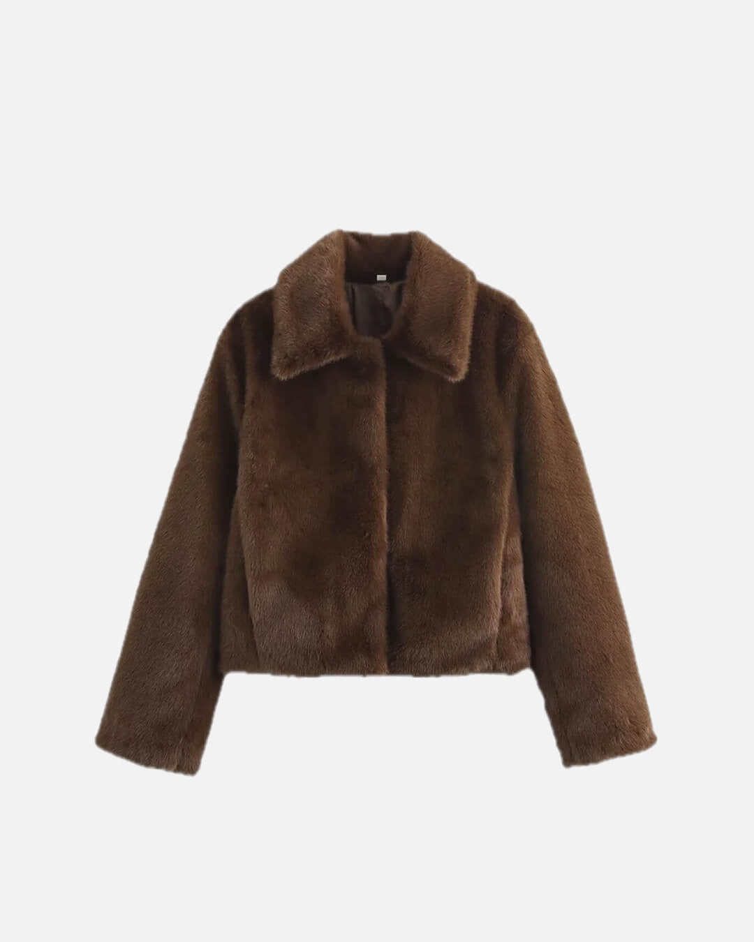 Women's Faux Fur Jacket with Lapel Collar and Button Details