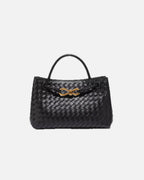 Small Woven Handbag with Gold-Tone Hardware - 2