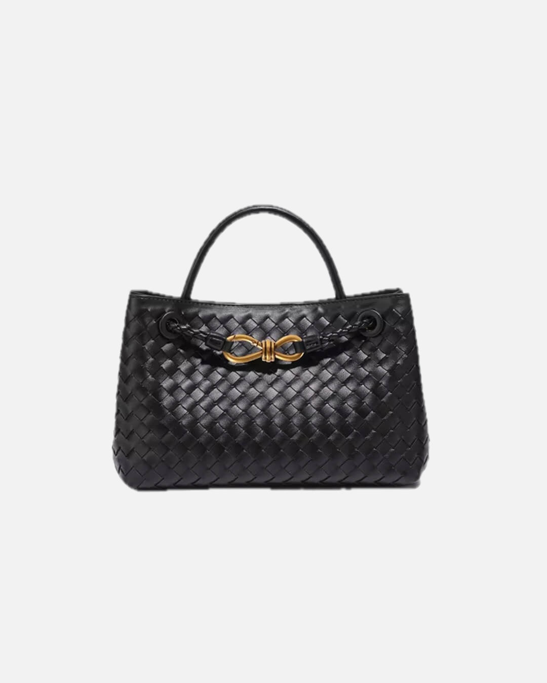 Small Woven Handbag with Gold-Tone Hardware - 2