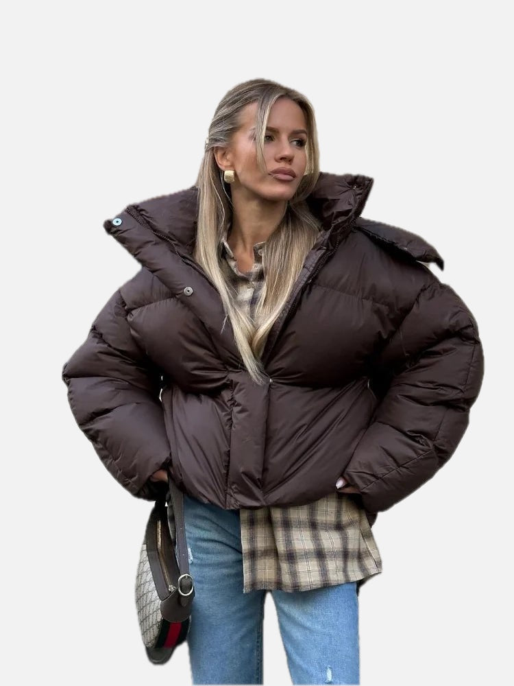 Women's Cropped Puffer Jacket with Hood and Relaxed Fit