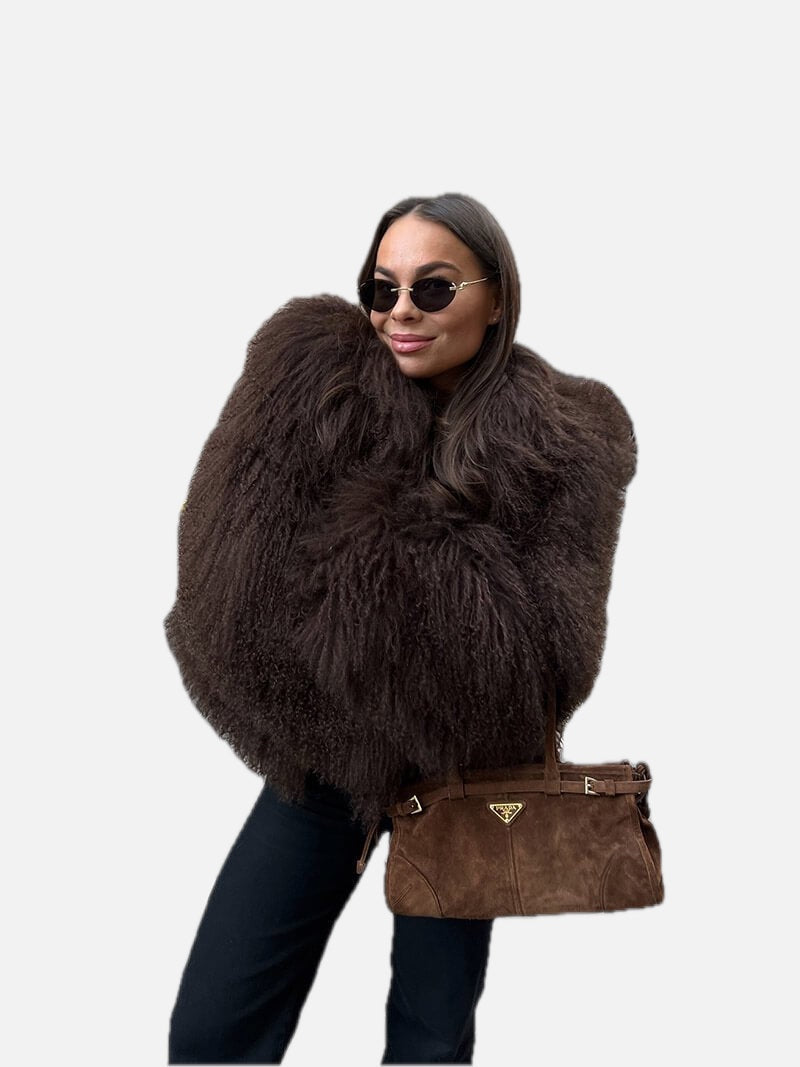 Women's Oversized Faux Fur Coat with Plush Texture