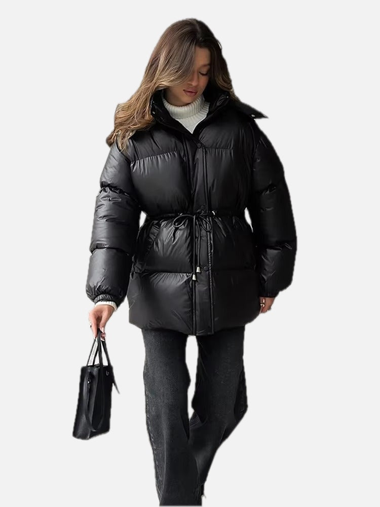 Women's Puffer Coat Hooded with Drawstring Waist