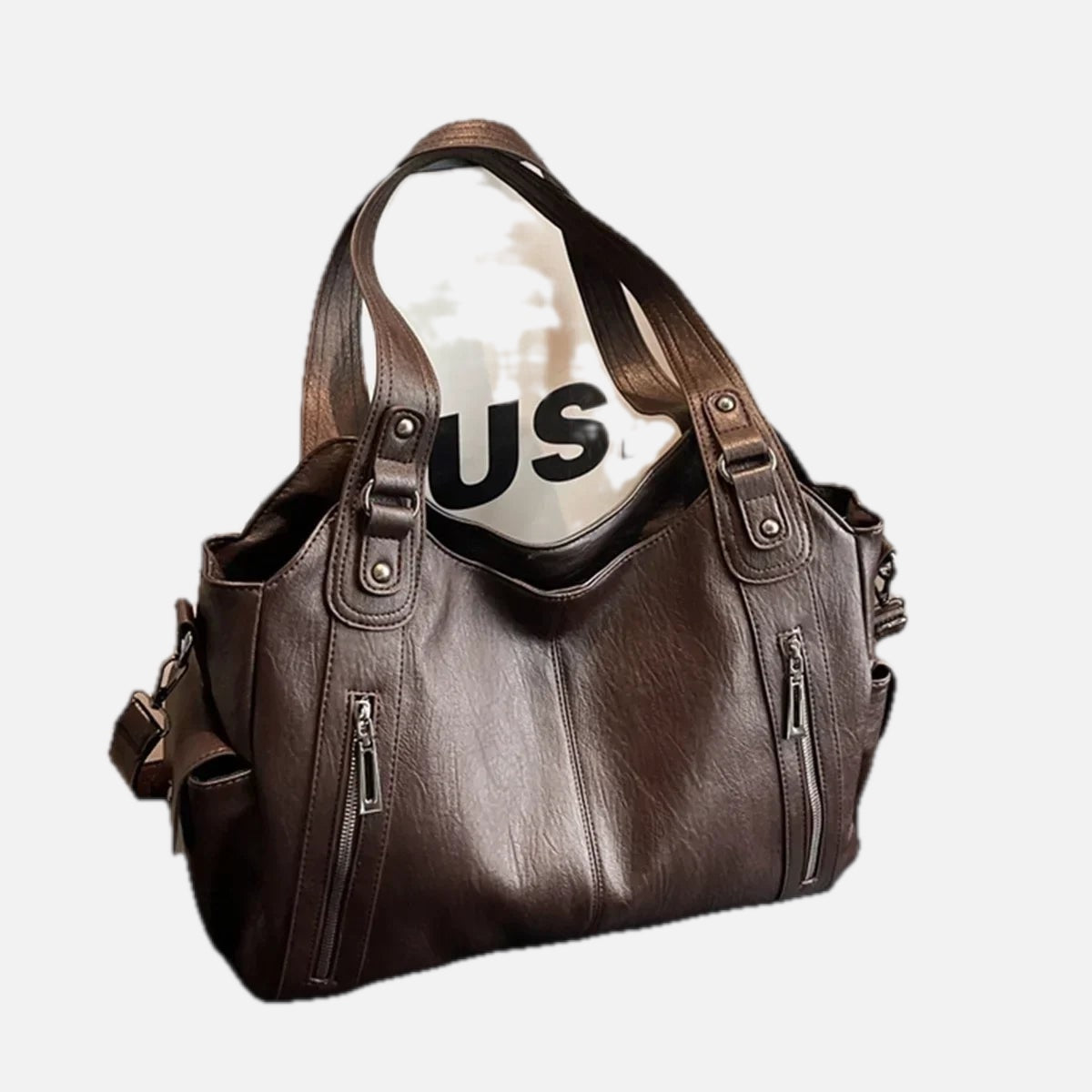 Women's Shoulder Bag with Colour Block Detail and Zip Pockets