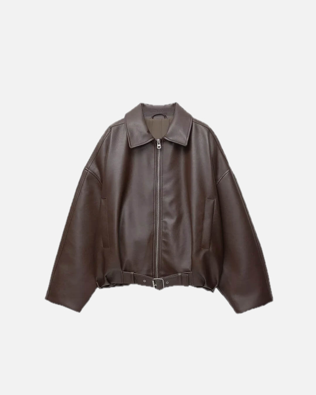 Unisex Oversized Biker Jacket with Belted Waist and Collar