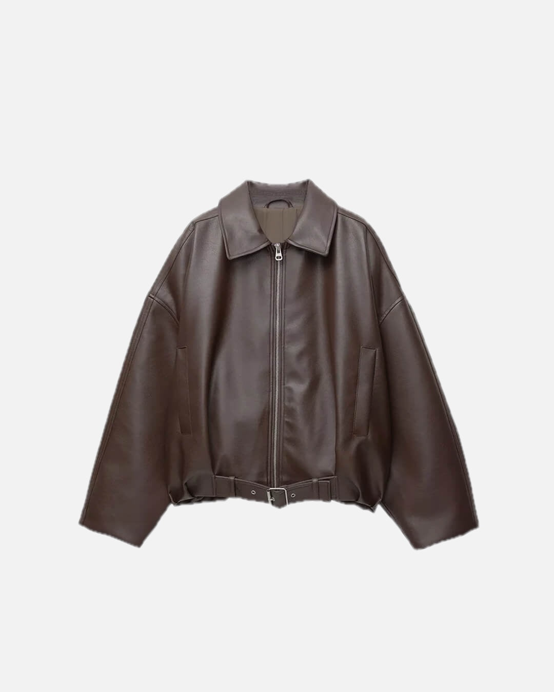 Unisex Oversized Biker Jacket with Belted Waist and Collar