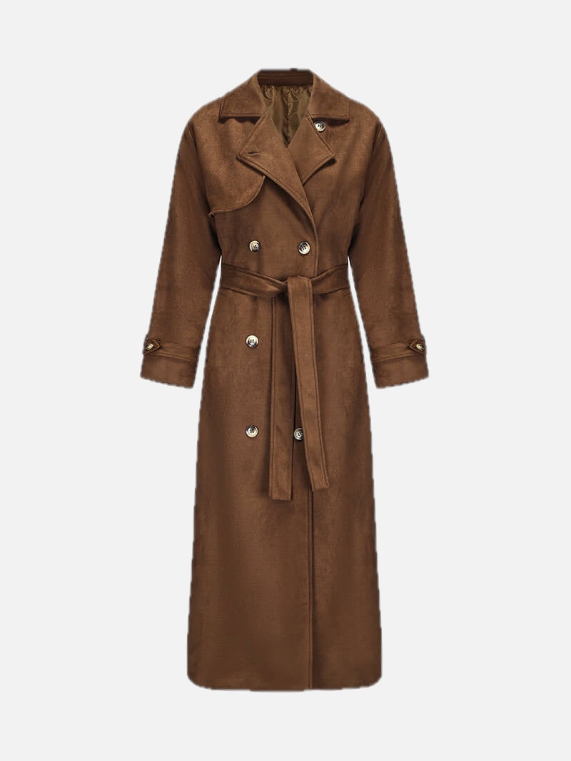 Women's Oversized Trench Coat with Belt and Double-Breasted Front