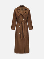 Women's Oversized Trench Coat with Belt and Double-Breasted Front