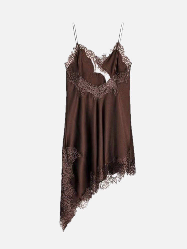 Women's Mini Dress Asymmetric with Lace Trim - 1