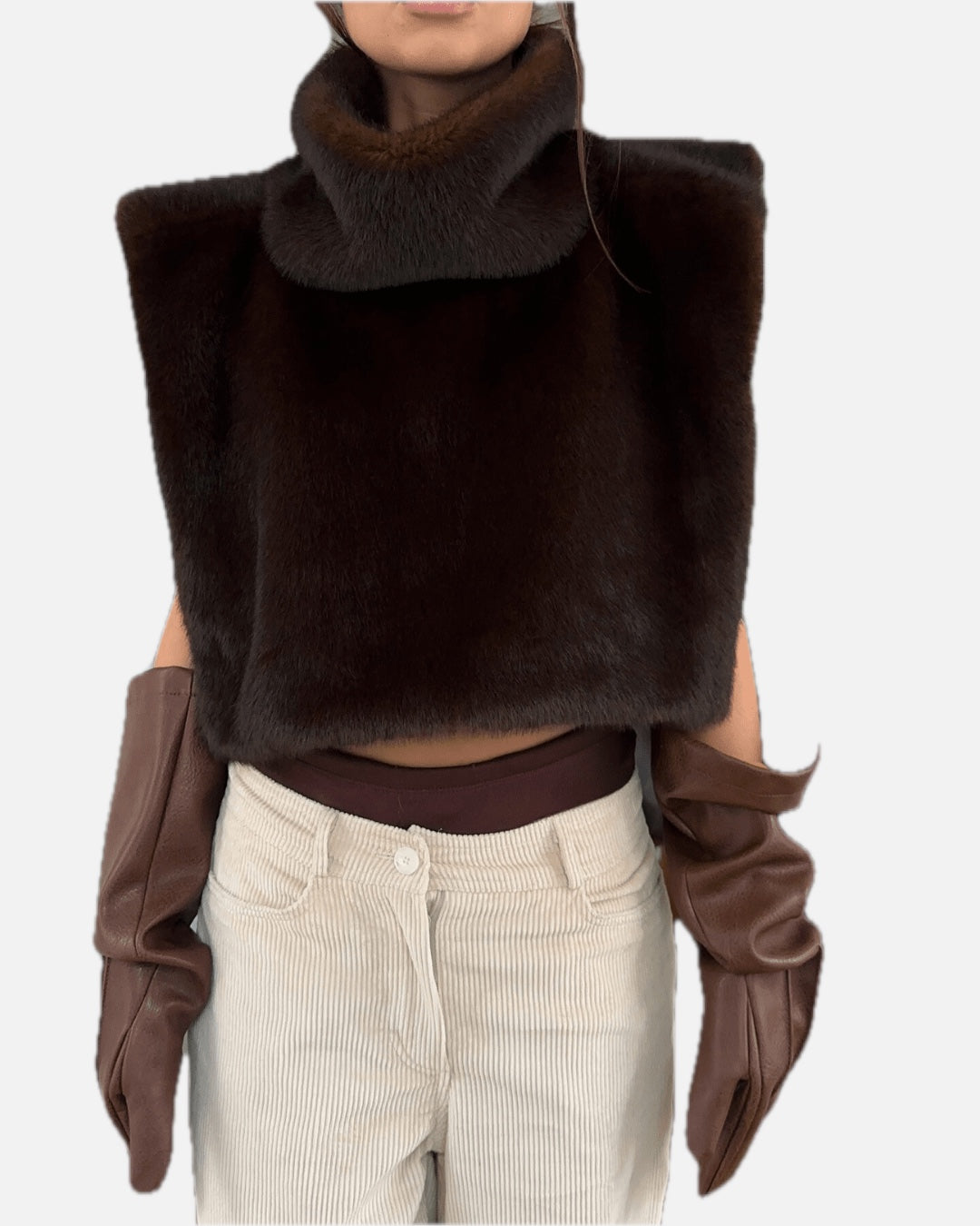 Women's Turtleneck Gilet Sleeveless with Asymmetric Cropped Silhouette