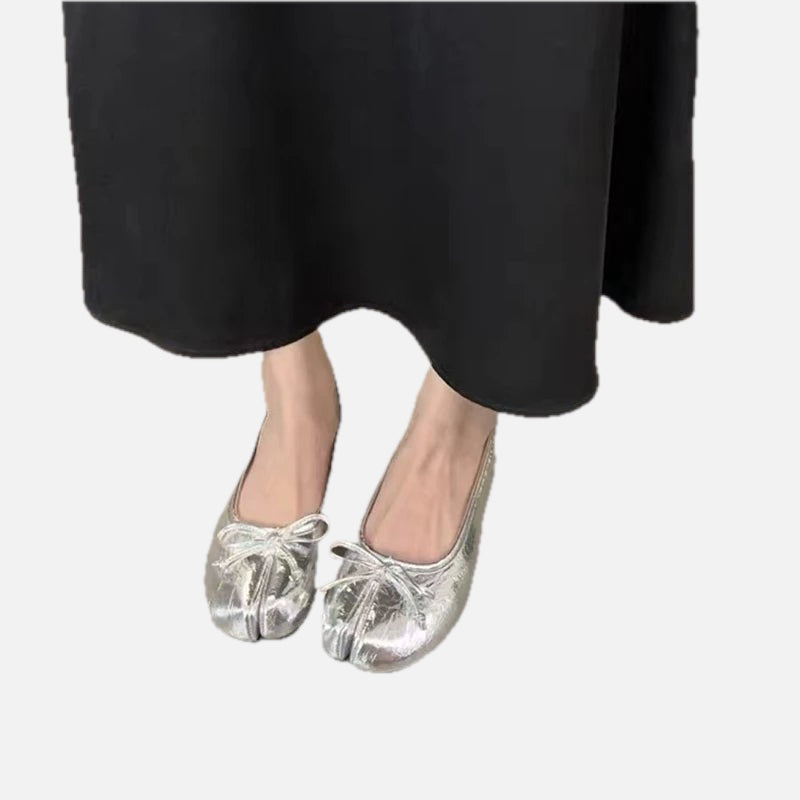 Women's Split Toe Ballet Flats with Bow Detail