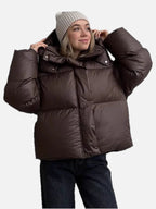 Women's Cropped Puffer Jacket with Detachable Hood