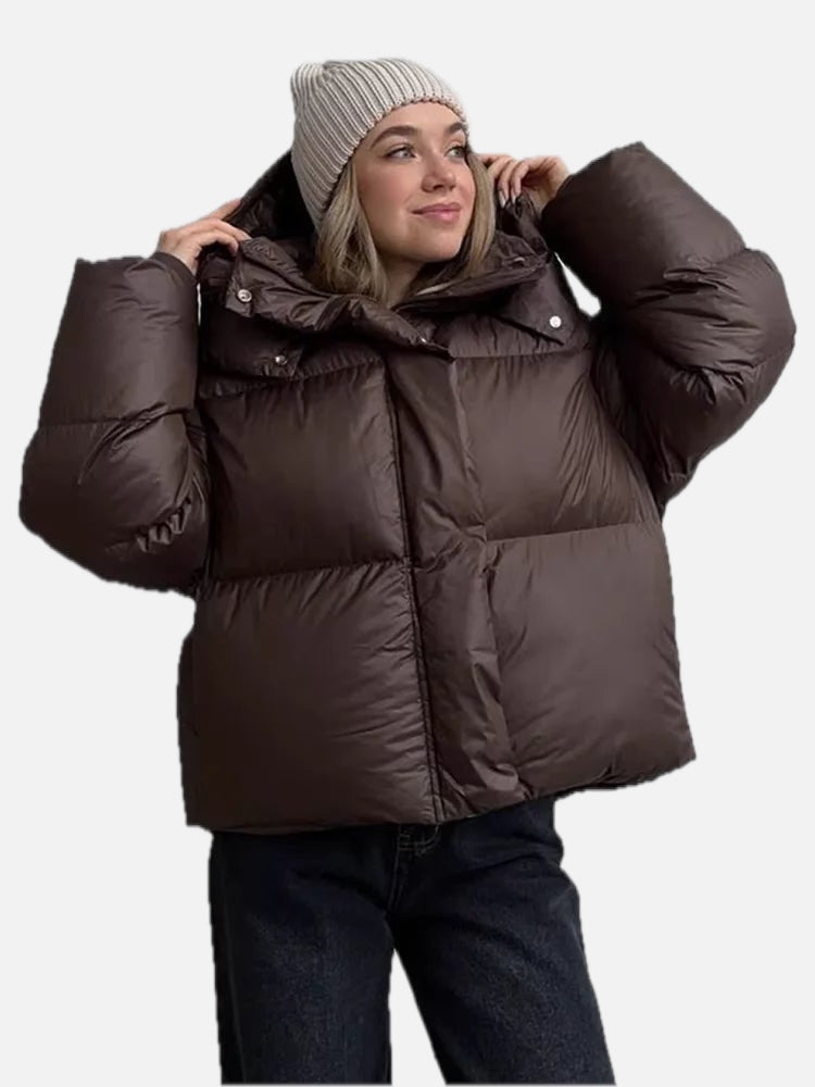 Women's Cropped Puffer Jacket with Detachable Hood