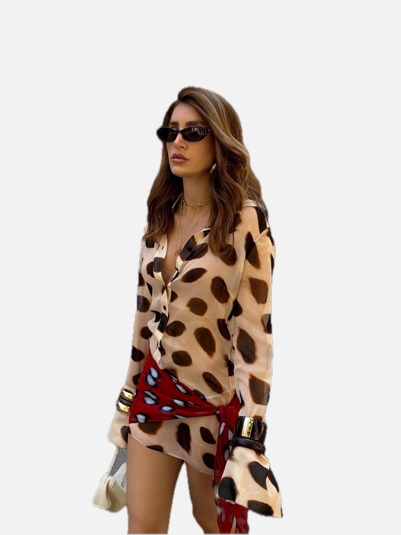 Women's Animal Print Shirt Dress with Scarf Tie Detail - 1