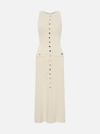 Women's Maxi Dress Sleeveless with Round Neck and Front Buttons - 1