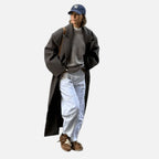Women's Oversized Maxi Coat with Notched Lapel and Long Sleeves
