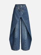 Women's Wide-Leg Jeans with Cross-Front High Waist