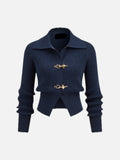 Women's Cropped Jumper Ribbed with Collar and Buckle Detail