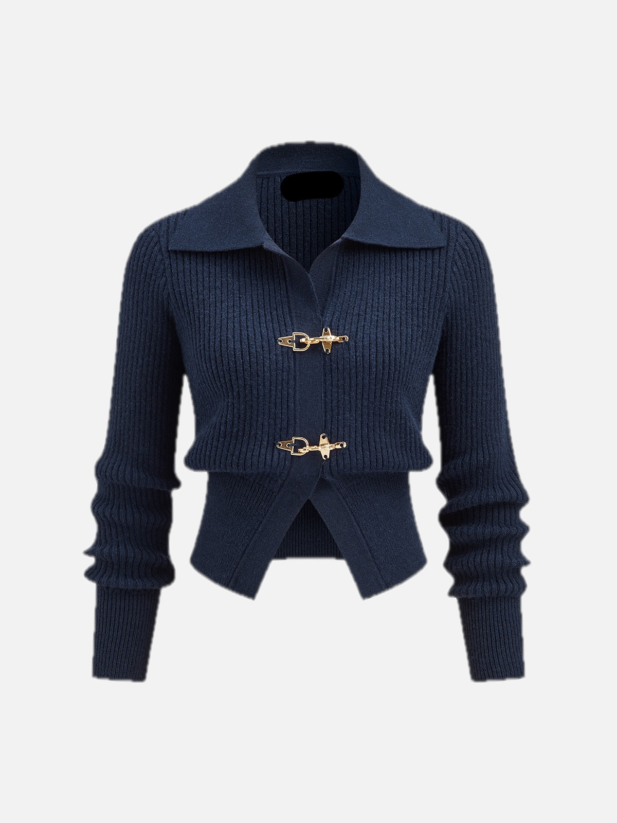 Women's Cropped Jumper Ribbed with Collar and Buckle Detail